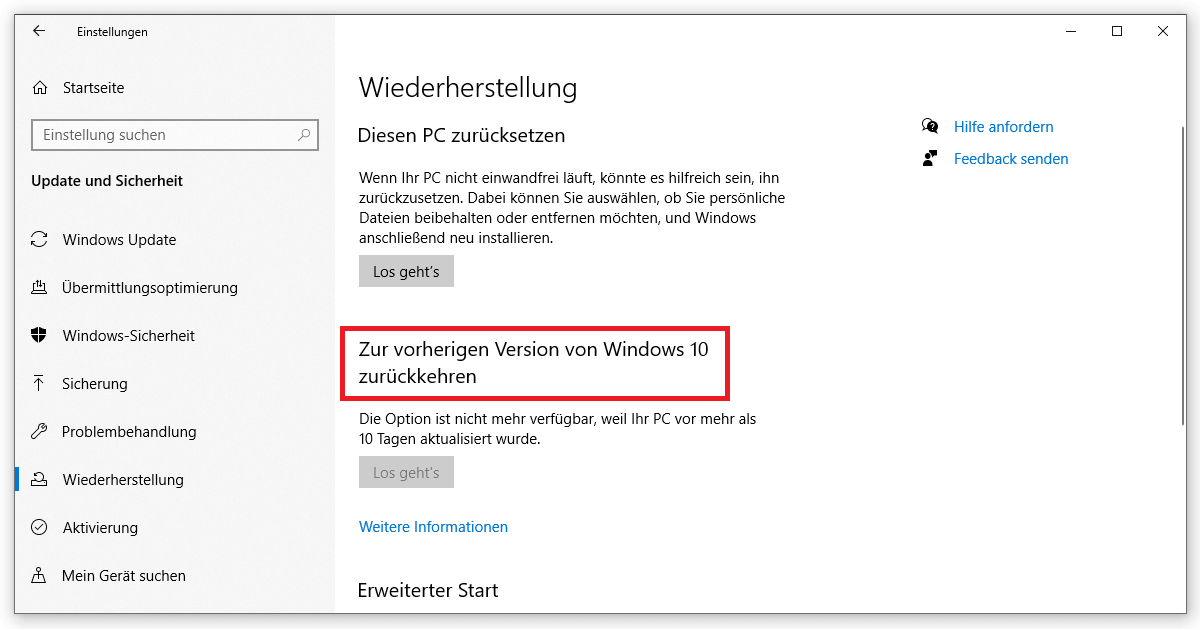 Mit Windows.old zur vorherigen Version von Windows 10 zurückkehren