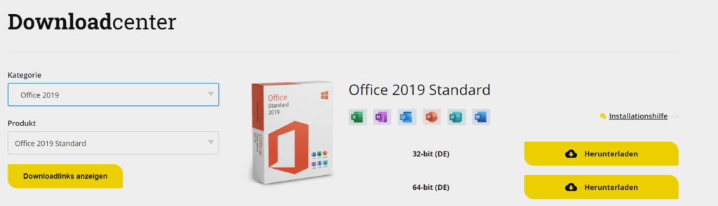 office standard 2019 downloadcenter auswahl