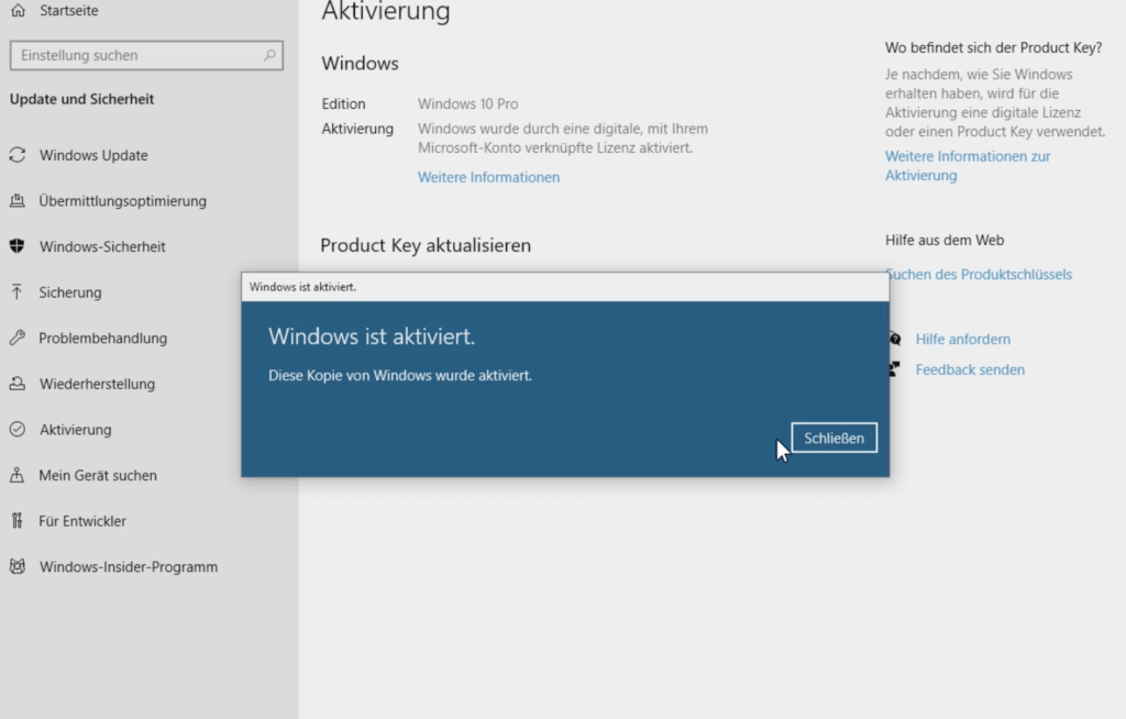 windows 10 pro aktivierung windows ist aktiviert